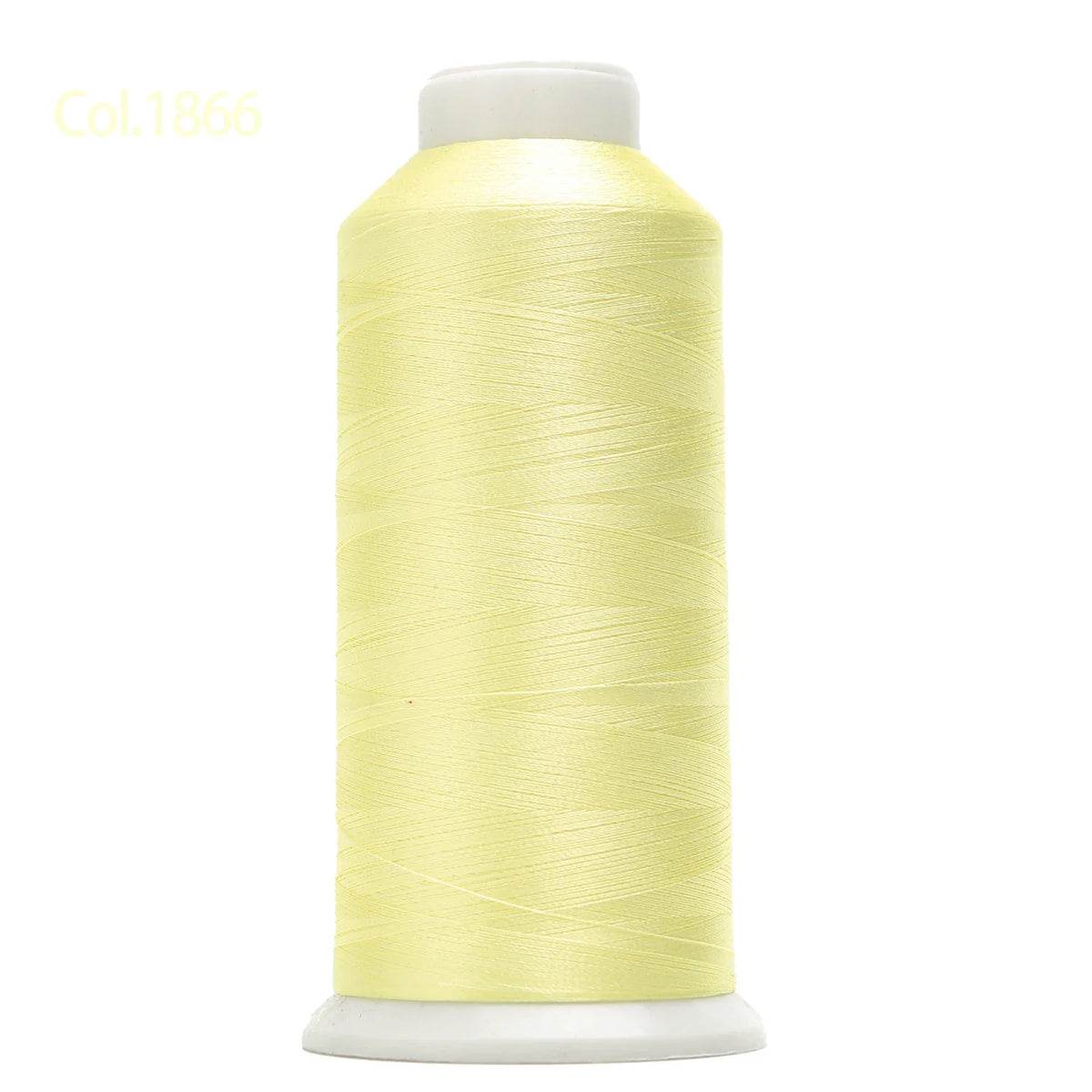 A spool of light yellow high tenacity machine embroidery thread.