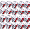 A collection of skull embroidery patches in red and black designs for DIY punk clothing