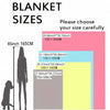Diagram showing various blanket sizes with corresponding measurements in inches and centimeters for selection.