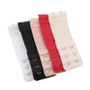 A set of five adjustable bra extender straps in white, black, and red fabric.