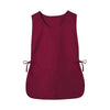 A solid maroon polyester apron with ties at the front.