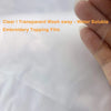 Clear transparent water soluble embroidery topping film being held by a hand