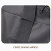 A dark gray storage bag featuring a cross sewing handle and zippered closure.