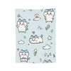 A light blue flannel throw blanket featuring cute Chiikawa cartoon cats and clouds