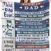 A girl holds up a printable knit blanket featuring heartfelt messages to her dad and love for her daughter