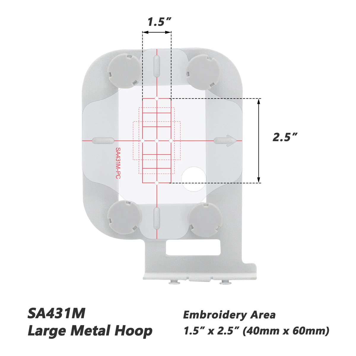 SA431M Large Metal Hoop, a white embroidery hoop with dimensions 1.5 x 2.5 inches.