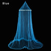 A blue lace dome mosquito net canopy shown against a black background.