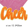 Orange felt cheer letter iron-on patch with gold glitter outline