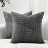 A textured gray corduroy throw pillow cover with vertical pleats and a diagonal pattern.