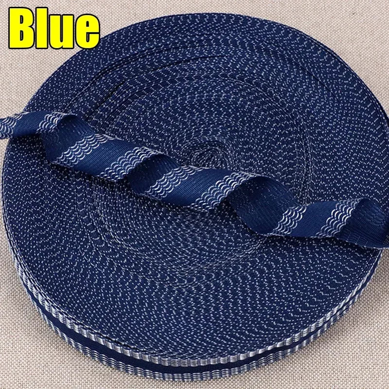 Dark blue iron-on hem tape for pants and jeans with a textured pattern