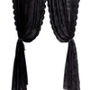 Black floral lace sheer rod pocket curtain panel with gathered fabric draping