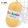 A ball of bright yellow thick polyester craft yarn is shown next to a wire mesh background.