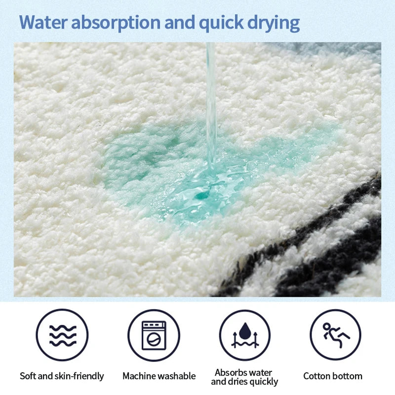 Close-up of a white carpet absorbing water and quickly drying, demonstrating its water absorption and quick drying features.