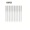 A set of ten universal sewing machine needles displayed vertically.