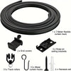 A set of black flexible curtain track components including a roll, end covers, snap-on brackets, curtain hooks, and hardware 