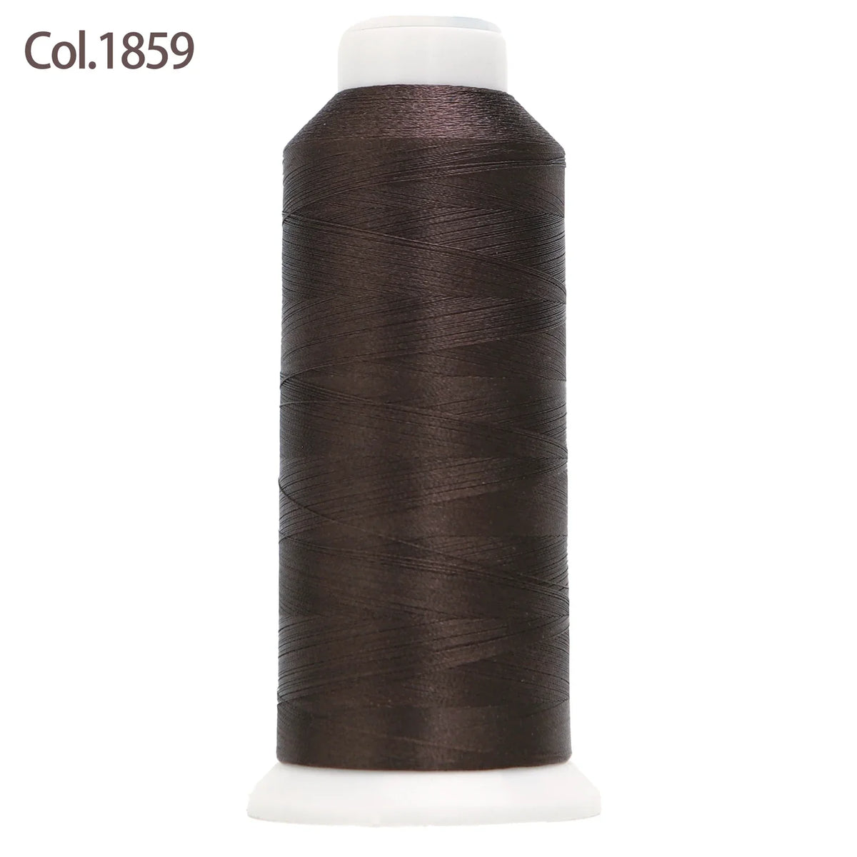 A spool of dark brown embroidery thread labeled Col.1859 with a white core.