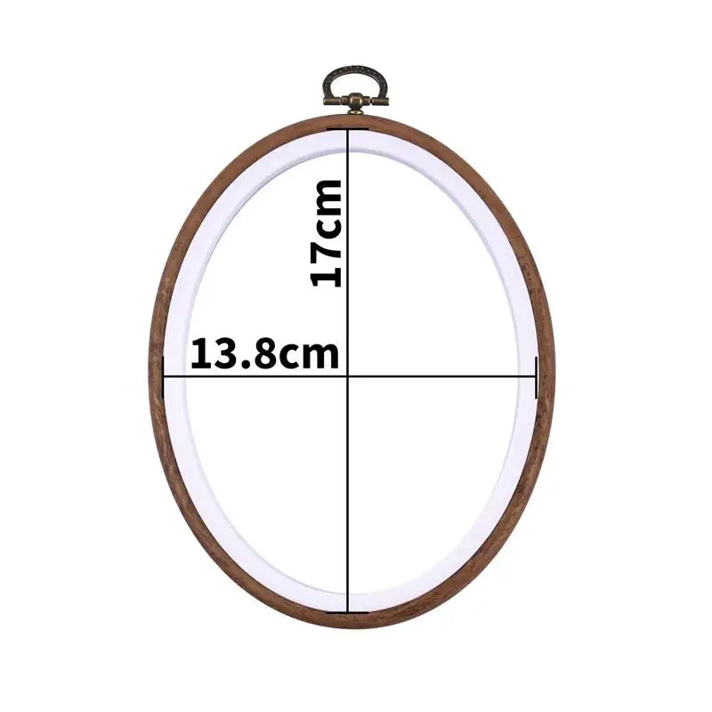 Round wooden embroidery hoop with measurements showing 17cm and 13.8cm