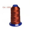 A spool of Col. 1828 high tenacity polyester embroidery thread in a reddish-brown color.