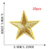 A gold five-pointed star embroidery patch is shown, with dimensions of 3.0cm or 1.2 inch.