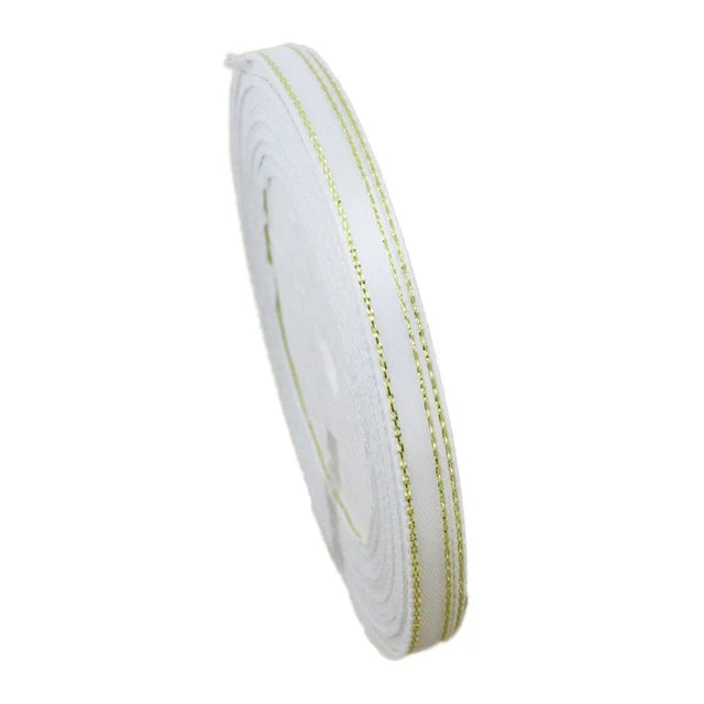 Roll of 6mm gold-edged satin ribbon for gift wrapping and crafts
