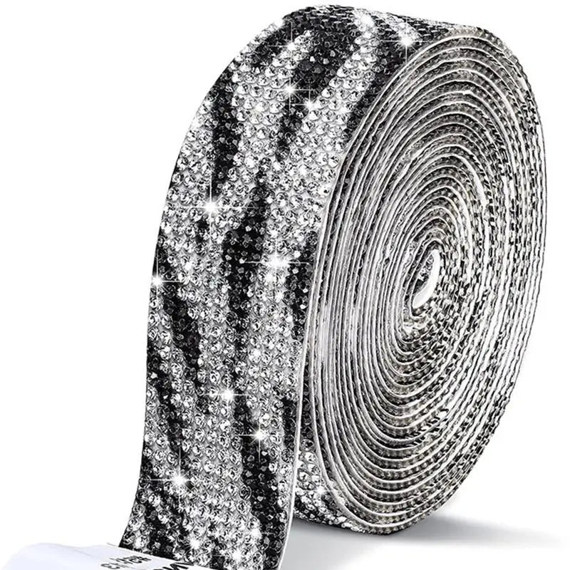 Roll of black and silver crystal rhinestone sticker ribbon for crafts and decor