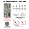 Pink beading machine set with silvery beads and various sized beads for crafting
