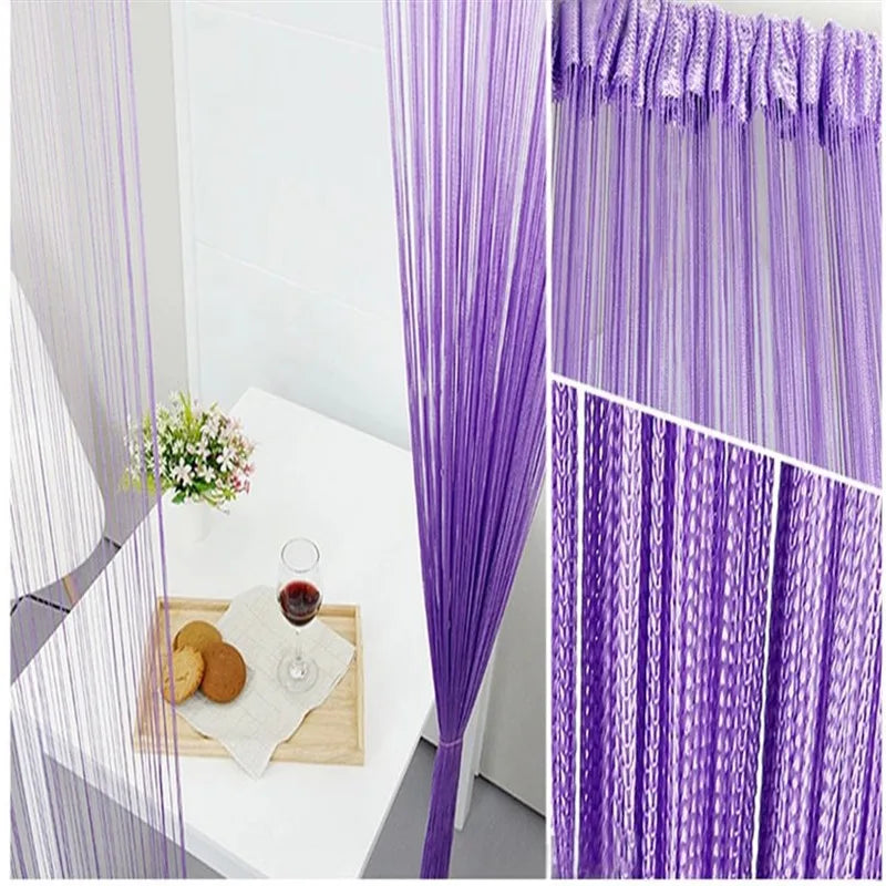 Purple thread curtain tie-back for doors and windows shown in a vertical display.