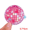 Pink and white checkered spherical embroidered patch with blue sparkles