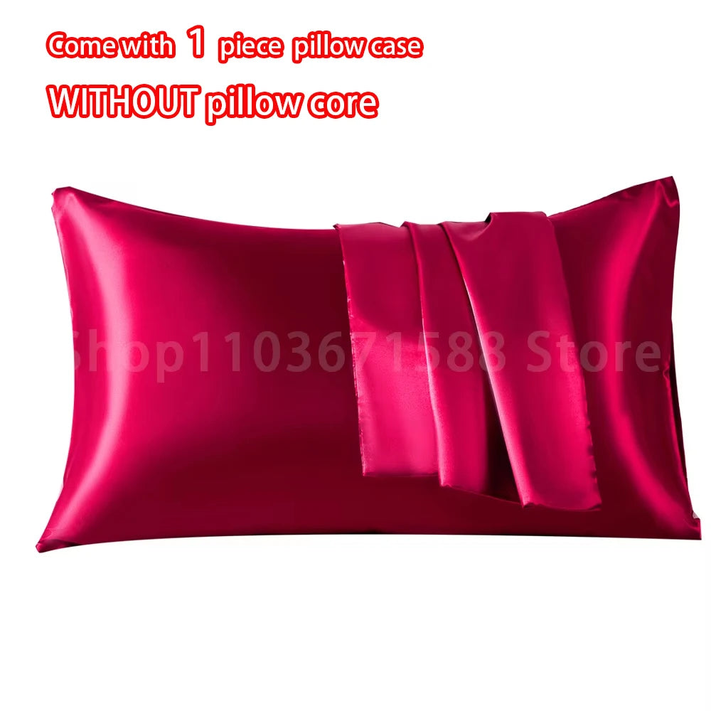 A vibrant magenta satin pillowcase with an envelope closure, shown flat.