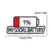 A white iron-on embroidery patch with a red tab labeled 1% and the text MYSOCIAL BATTERY.
