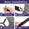 Four steps showing how to easily install and adjust adjustable bed sheet straps for fitted sheets