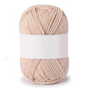 A ball of soft milk cotton knitting yarn with a white band around the middle.