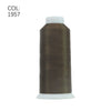A spool of dark brown embroidery thread with a white core and cap.