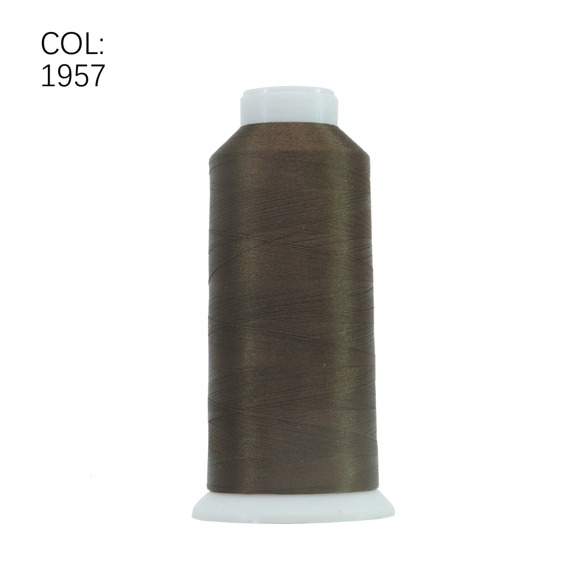 A spool of dark brown embroidery thread with a white core and cap.