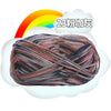 A ball of premium milk cotton yarn with gray and pink fibers is shown against a white cloud background.