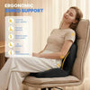 A woman sitting in an office chair demonstrating ergonomic zoned support and lumbar back decompression features.