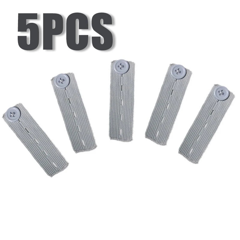 Five silver adjustable elastic waist extender belts shown individually.