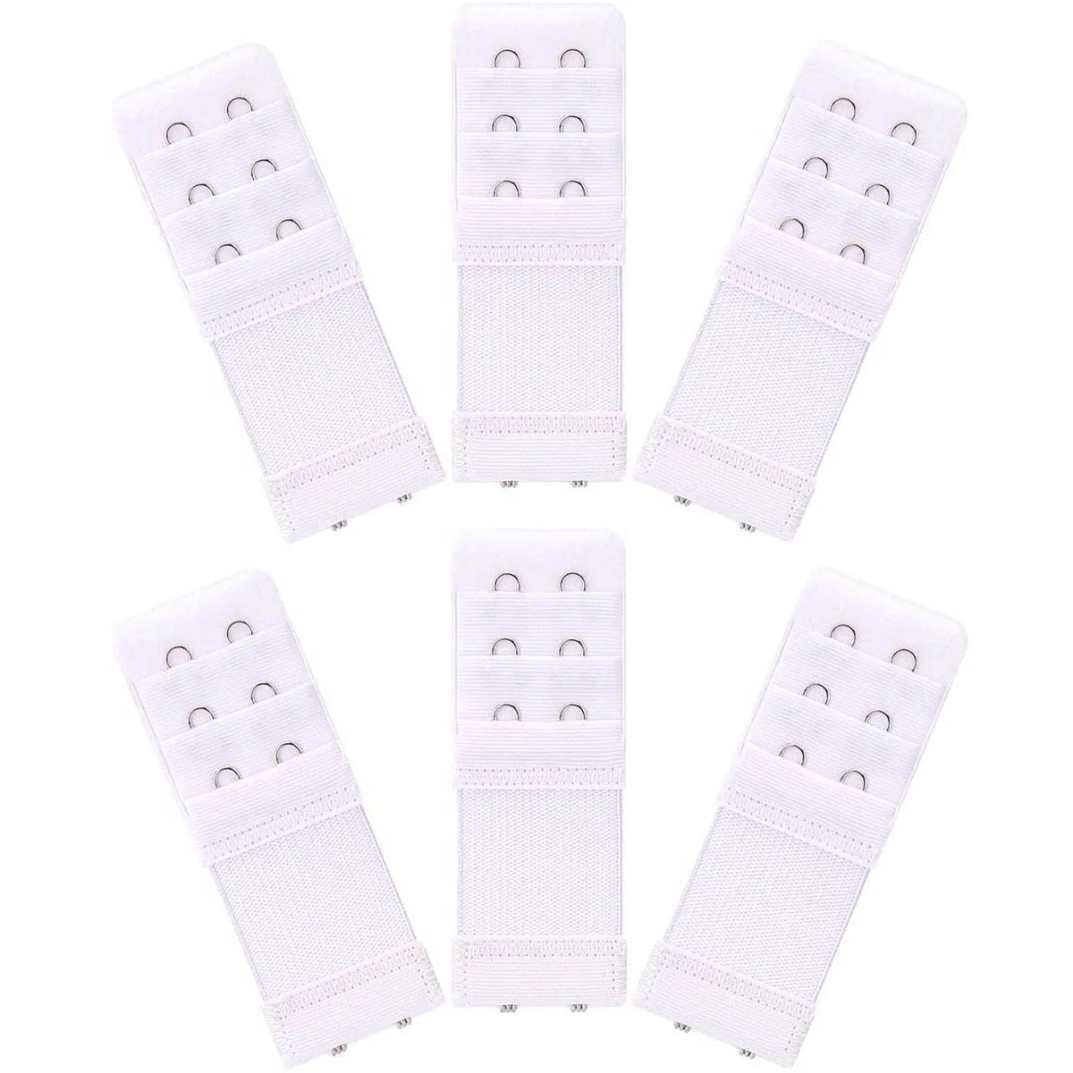 White adjustable bra extender straps in various sizes displayed individually.