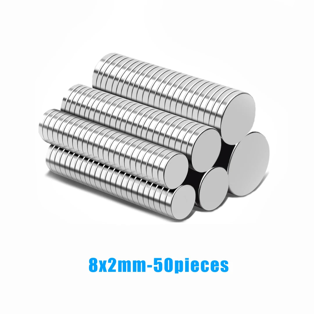 50 pieces of 8x2mm silver magnetic fridge magnets stacked together