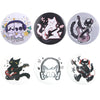 A set of three tinplate pins featuring cats and musical instruments with funny animal and music themes