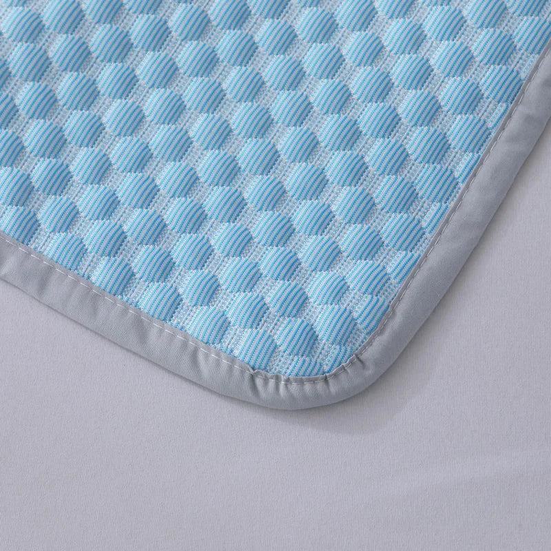 Light blue and white checkered fabric cover for a bean pillow.