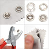 A set of precision iron snap buttons in various sizes and styles for DIY sewing and crafting.