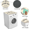 A white laundry room appliance protection mat with clear pattern, non-slip base, and features for easy cleaning and noise red