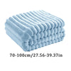 A stack of light blue fluffy flannel throw blankets.