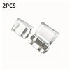 Two clear plastic invisible pant hem adjuster clips for no-sew trouser shortener