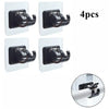 Four black nail-free adjustable curtain rod hooks for hanging curtains.