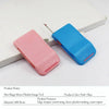Pink and blue plastic sewing tool used for edge stopping, positioning, sleeve placket making, and seam ripping