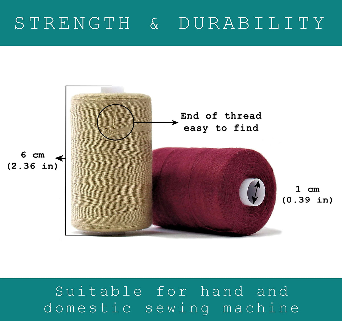 Rolls of 42-color polyester thread for hand and domestic sewing machines, showing thread spools.