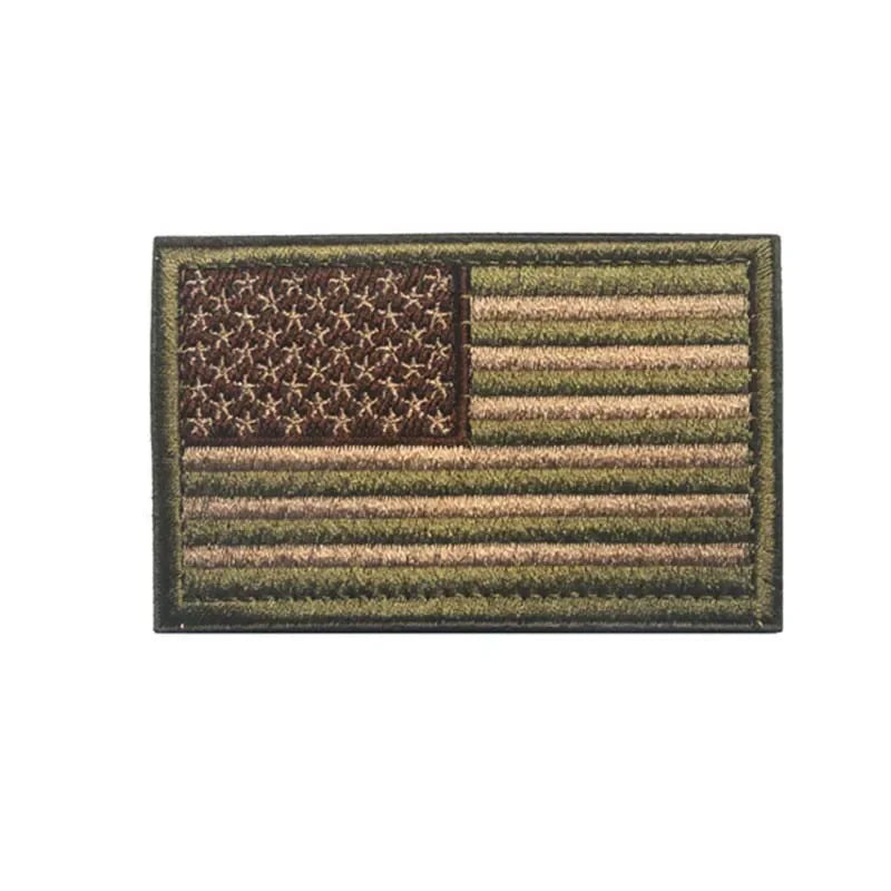 A rectangular patch depicting the design of the United States flag with hook and loop backing.