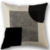 Abstract geometric throw pillow covers featuring black and beige rectangular shapes.
